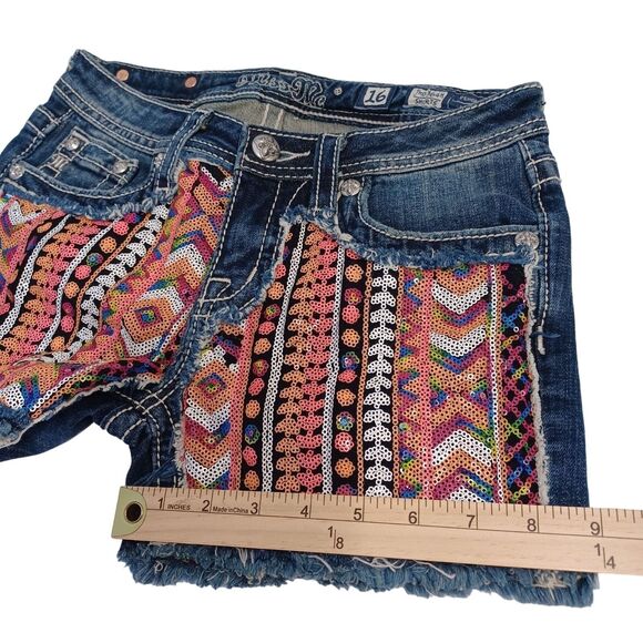 Miss Me JK6364H Girls Size 16 Raw Hem Colorful Sequined Shorts - Picture 13 of 13
